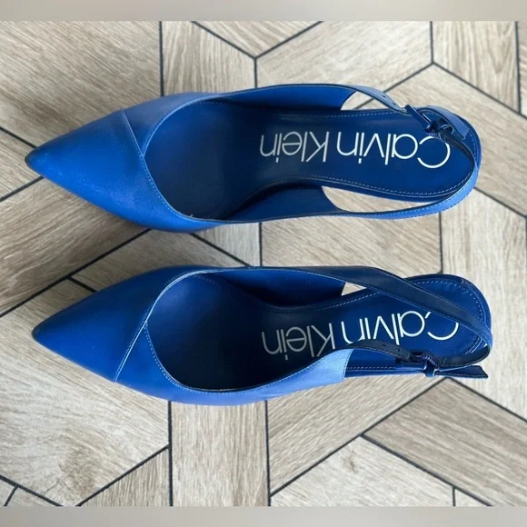 Calvin Klein Women's Royal Blue Gwenith Shiny Nappa Slingback Heels - Picture 7 of 14